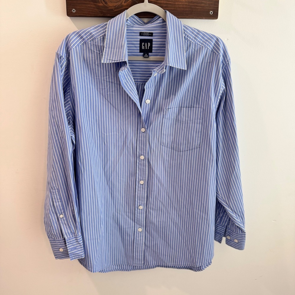 Gap Big Shirt Womens Small Blue White Striped Organic Cotton Button Down Top